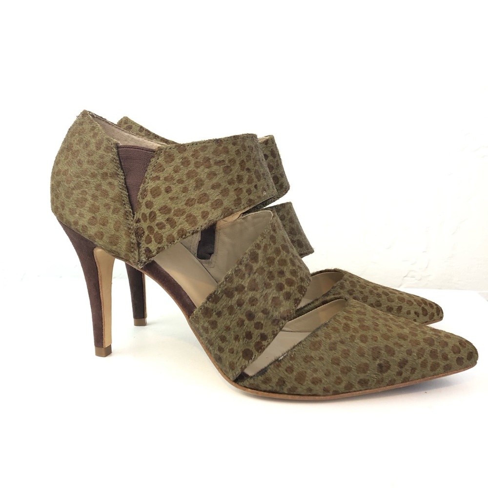 Trina Turk Malibu Olive Leather Calf Hair Pumps Size 9.5